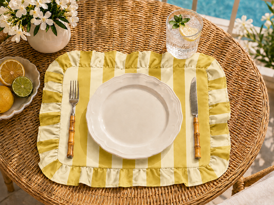 Tovagliette Americane con Rouches Righe Giallo Ocra/Panna