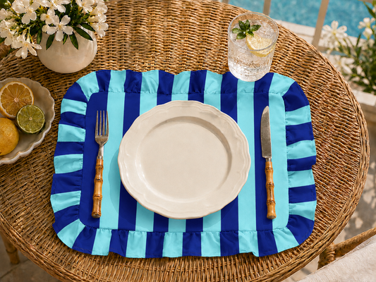 Tovagliette Americane con Rouches Righe Celeste/Blu Elettrico