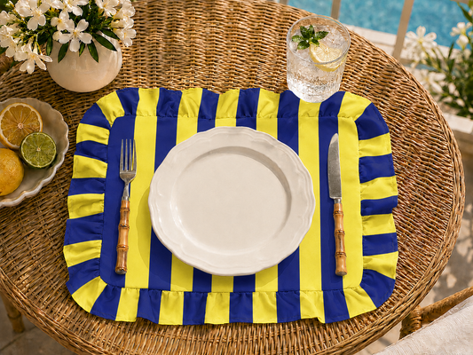 Tovagliette Americane con Rouches Righe Giallo/Blu Elettrico