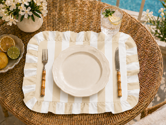 Tovagliette Americane con Rouches Righe Bianco/Beige