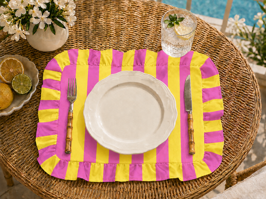 Tovagliette Americane con Rouches Righe Giallo/Fucsia