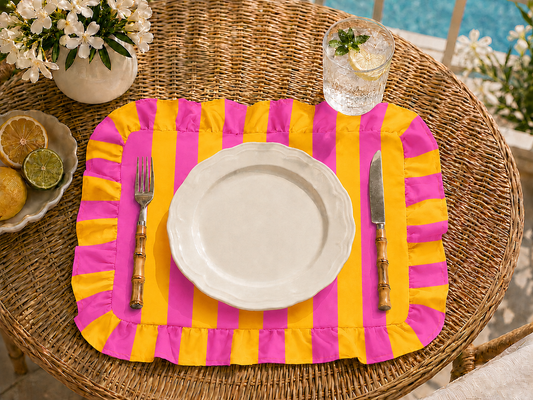 Tovagliette Americane con Rouches Righe Arancione/Fucsia