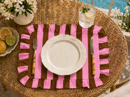 Tovagliette Americane con Rouches Righe Marrone/Rosa