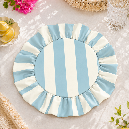 Tovagliette Americane Rotonde con Rouches Righe Bianco/Celeste