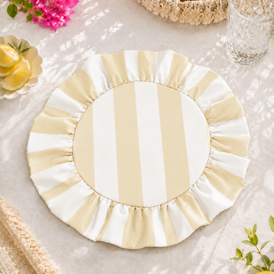 Tovagliette Americane Rotonde con Rouches Righe Bianco/Beige