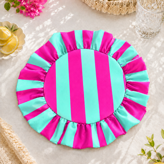 Tovagliette Americane Rotonde con Rouches Righe Tiffany/Fucsia