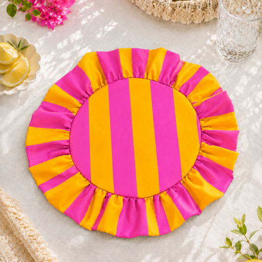Tovagliette Americane Rotonde con Rouches Righe Arancione/Fucsia