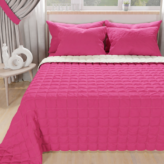 Trapuntino Copriletto Primaverile Autunnale Double Face Fucsia Bianco