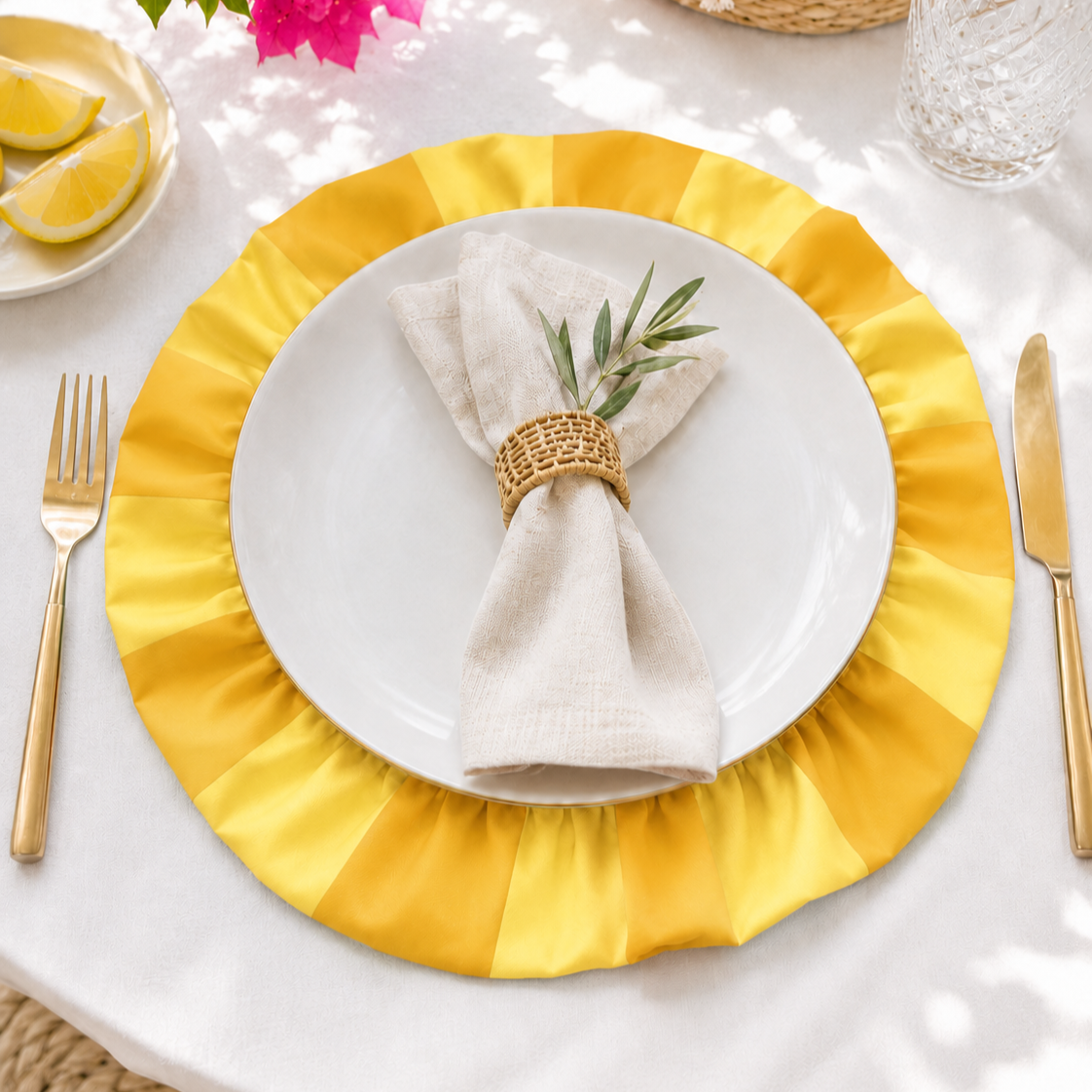 Tovagliette Americane Rotonde con Rouches Righe Giallo Ocra/Giallo