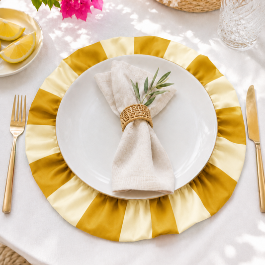 Tovagliette Americane Rotonde con Rouches Righe Giallo Ocra/Panna