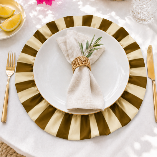 Tovagliette Americane Rotonde con Rouches Righe Marrone/Beige
