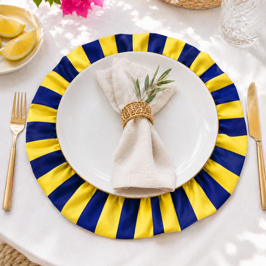 Tovagliette Americane Rotonde con Rouches Righe Giallo/Blu Elettrico