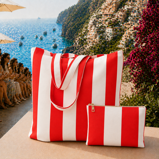 Collezione Mare in Stampa Digitale Righe Bianco/Rosso.