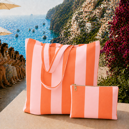 Collezione Mare in Stampa Digitale Righe Rosa/Arancione