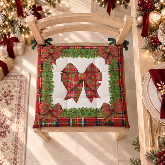 Cuscini per Sedie Natalizi Coprisedia Natalizi 6 Pezzi Fiocco Tartan, Fantasia Scozzese