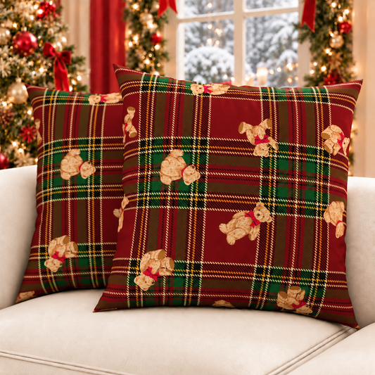 Coussins, Housses de coussin pour canapé, Coussins décoratifs de Noël Ourson Tartan