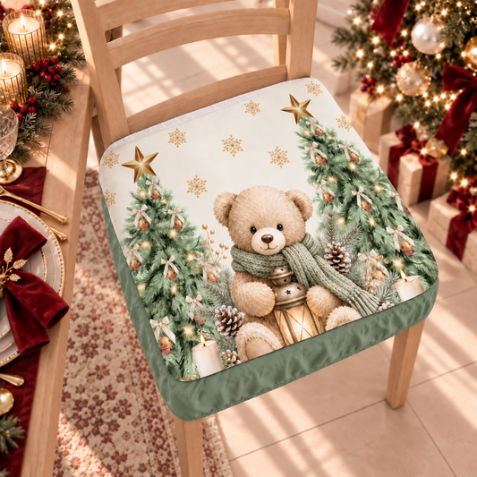 Coprisedia Natalizi con Elastico in Stampa Digitale Teddy Gold