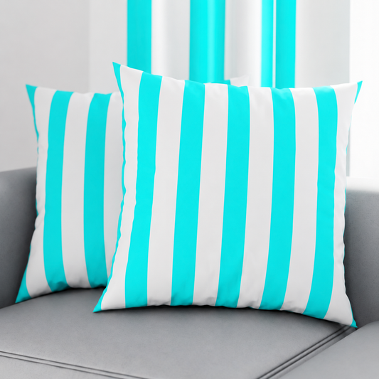Cuscini, Copricuscini Divano, Cuscini Arredo in Stampa Digitale Le Righe Bianco/Tiffany