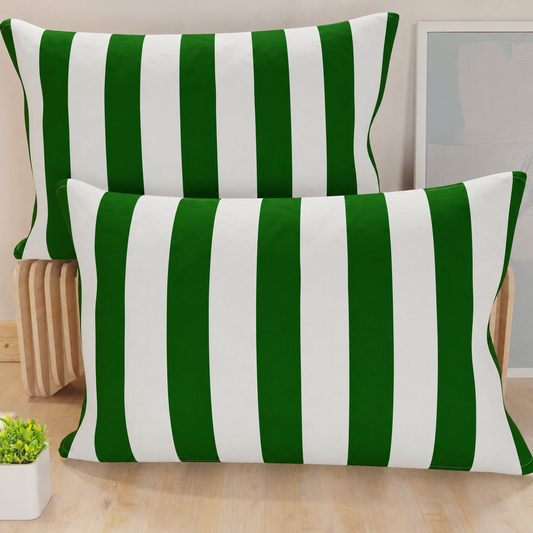 Federe, Federe Cuscini in Stampa Digitale, Le Righe Bianco/Verde Scuro.