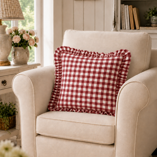 Cuscino Arredo con Rouches A Quadretti Bodeaux