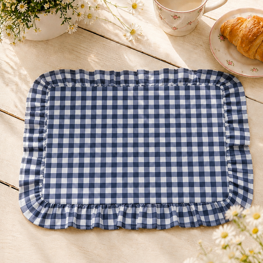 Tovagliette Americane con Rouches A Quadretti Blu Notte
