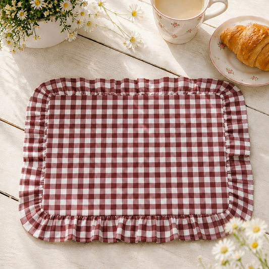 Tovagliette Americane con Rouches A Quadretti Bordeaux