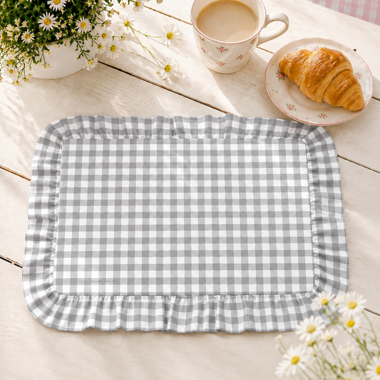 Tovagliette Americane con Rouches A Quadretti Grigio Scuro
