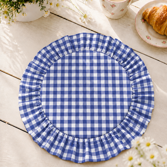 Tovagliette Americane Rotonde con Rouches A Quadretti Blu Notte