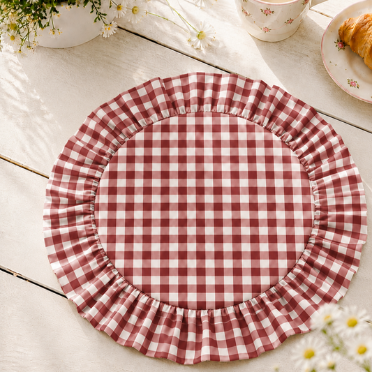 Tovagliette Americane Rotonde con Rouches A Quadretti Bordeaux