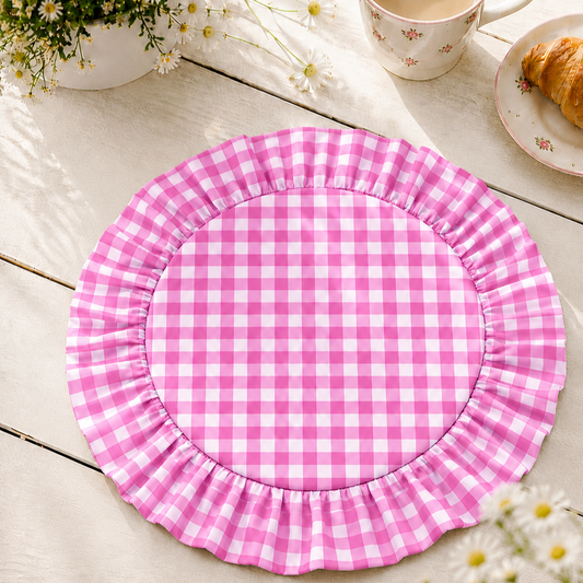 Tovagliette Americane Rotonde con Rouches A Quadretti Fucsia