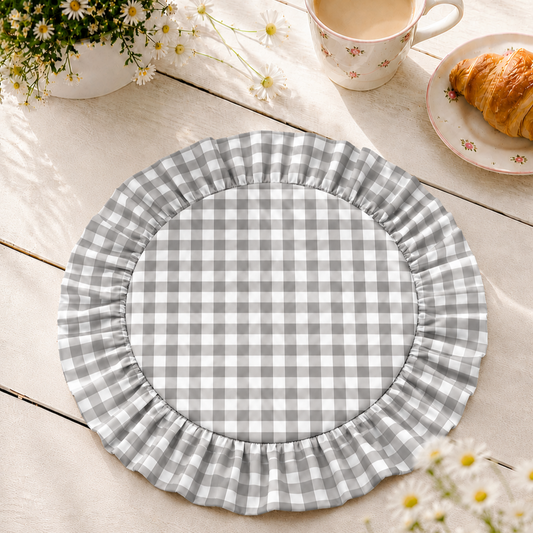 Tovagliette Americane Rotonde con Rouches A Quadretti Grigio Scuro