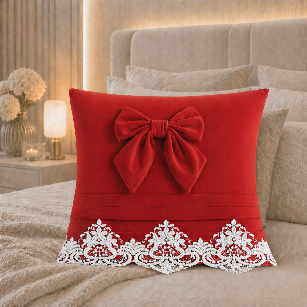 Cuscini Arredo in Velluto 1pz, Cuscini divano Bijou Rosso