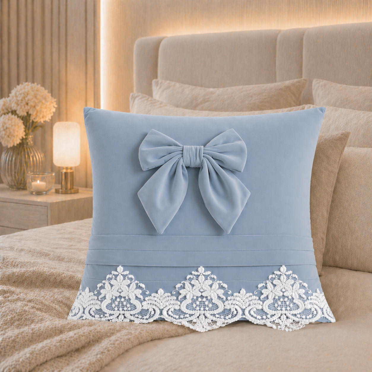 Cuscini Arredo in Velluto 1pz, Cuscini divano Bijou Celeste