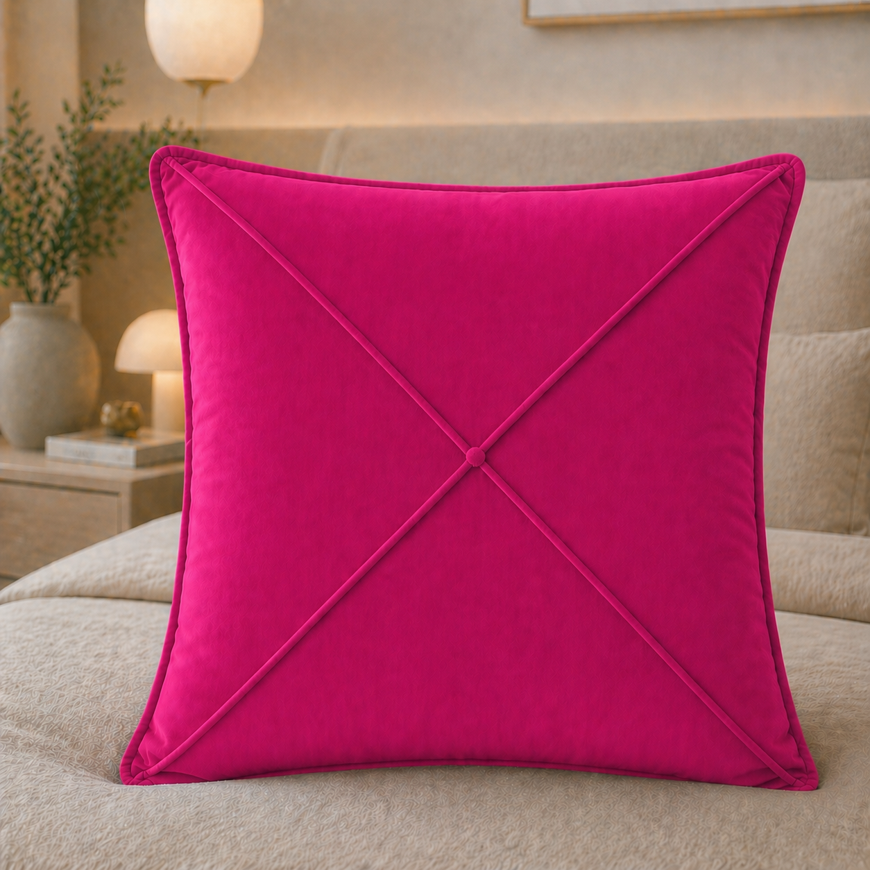 Cuscini Arredo in Velluto 1pz, Cuscini divano Maison Cruà Fucsia.