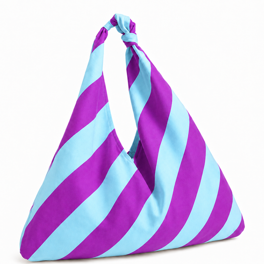 Borsa Modello Jacqueline Righe Viola/Celeste