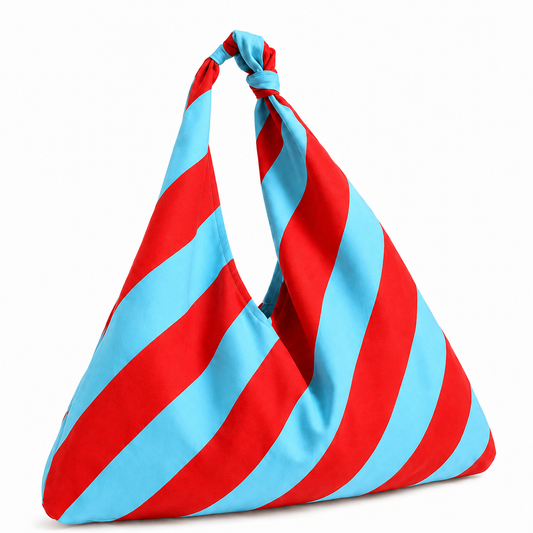 Borsa Modello Jacqueline Righe Celeste/Rosso