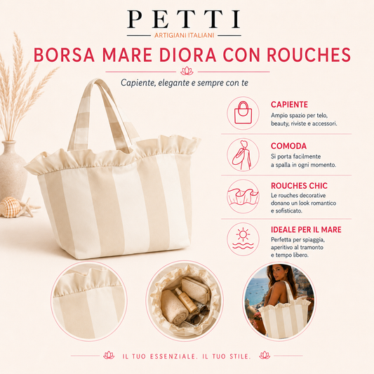 Borsa Modello Diora Righe Bianco/Beige