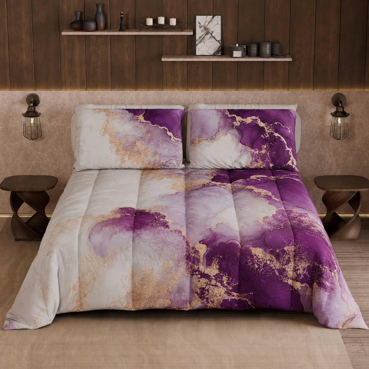 Piumone, Trapunta Matrimoniale, Singola, Piazza e Mezza, Marble 01 Viola