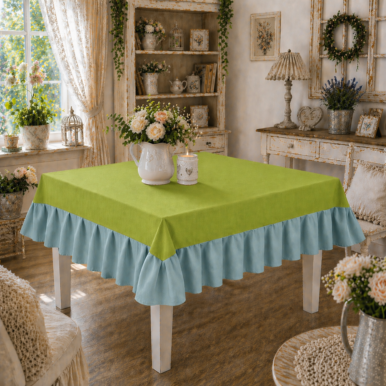 Tovaglia da Tavola Waterproof con Volant Verde Chiaro Tiffany