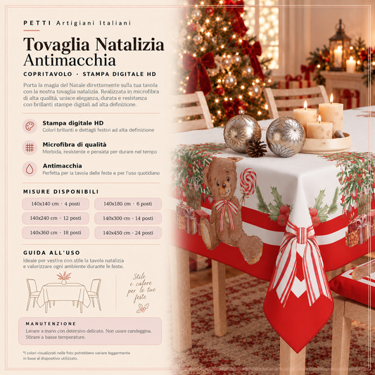 Christmas Tablecloth, Stain Resistant Tablecloth, Teddy Bear Kitchen Table Cover