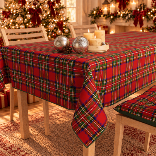 Tovaglia Natalizia, Tovaglia da tavola Antimacchia, Copritavolo da Cucina Tartan, Fantasia Scozzese