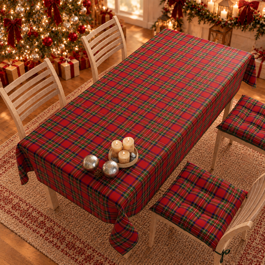 Tovaglia Natalizia, Tovaglia da tavola Antimacchia, Copritavolo da Cucina Tartan, Fantasia Scozzese