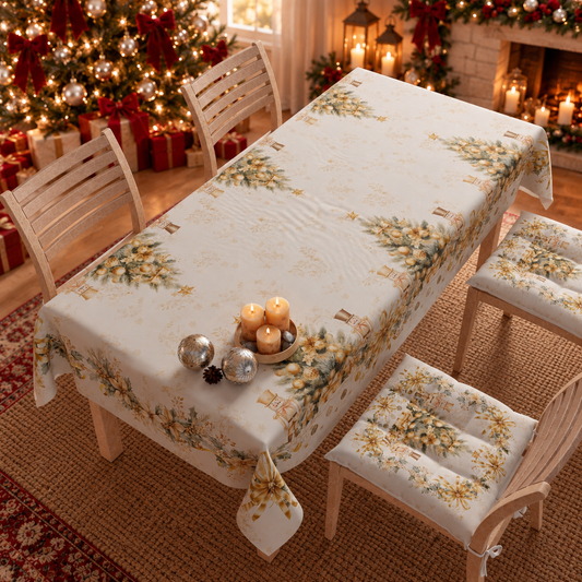 Tovaglia Natalizia, Tovaglia da tavola Antimacchia, Copritavolo da Cucina Xmas Gold