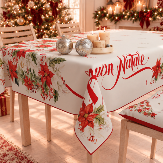 Tovaglia Natalizia, Tovaglia da tavola Antimacchia, Copritavolo da Cucina Buon Natale