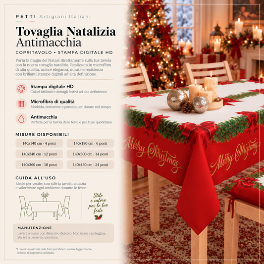 Tovaglia Natalizia, Tovaglia da tavola Antimacchia, Copritavolo da Cucina Fiocco Rosso