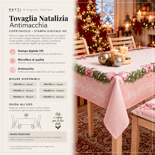 Tovaglia Natalizia, Tovaglia da tavola Antimacchia, Copritavolo da Cucina Fiocco Rosa Piume
