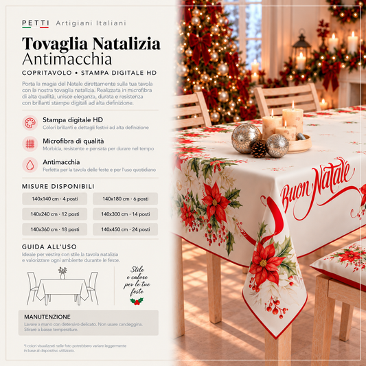 Tovaglia Natalizia, Tovaglia da tavola Antimacchia, Copritavolo da Cucina Buon Natale