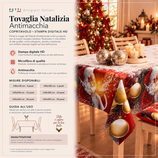 Tovaglia Natalizia, Tovaglia da tavola Antimacchia, Copritavolo da Cucina Babbo Natale