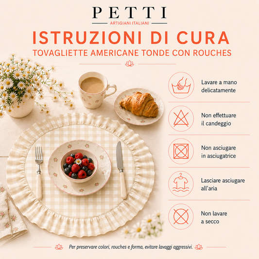Tovagliette Americane Rotonde con Rouches A Quadretti Fango