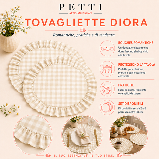 Tovagliette Americane Rotonde con Rouches A Quadretti Fucsia